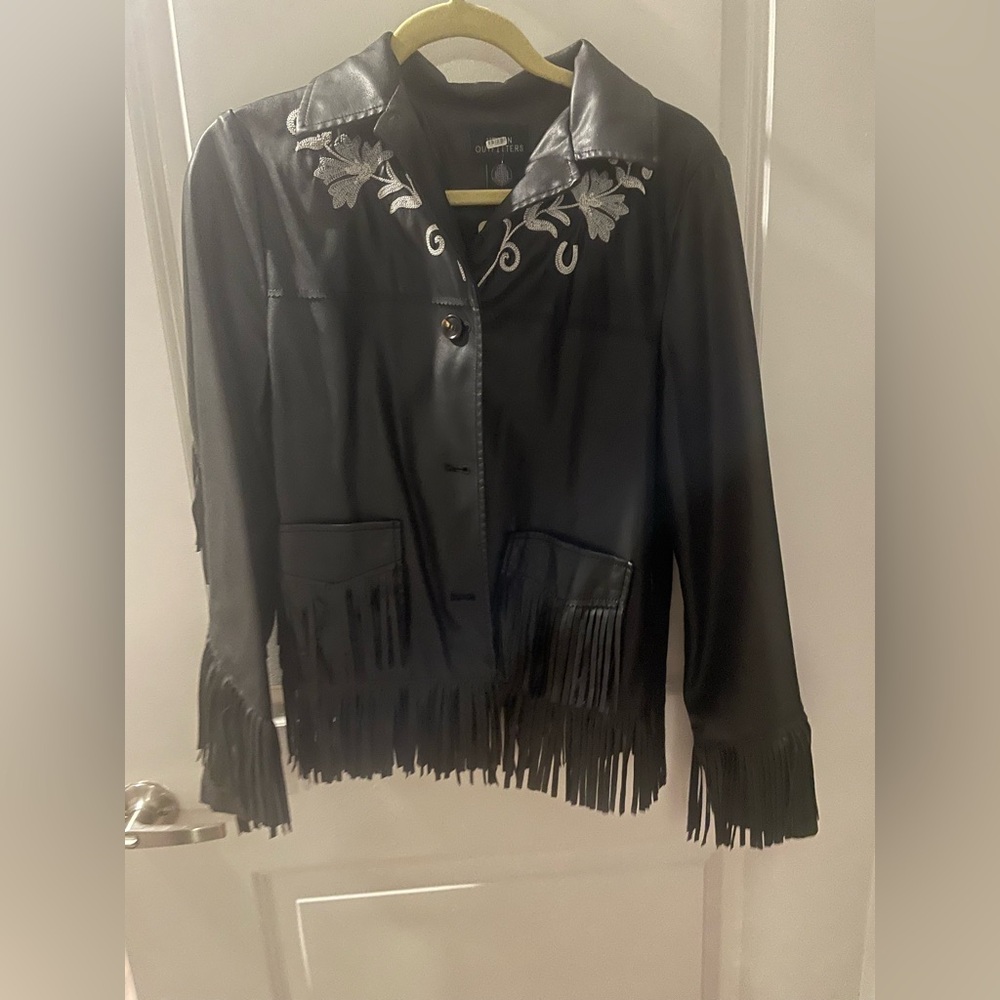 Urban Outfitters Fringe Leather Jacket with Embroidery